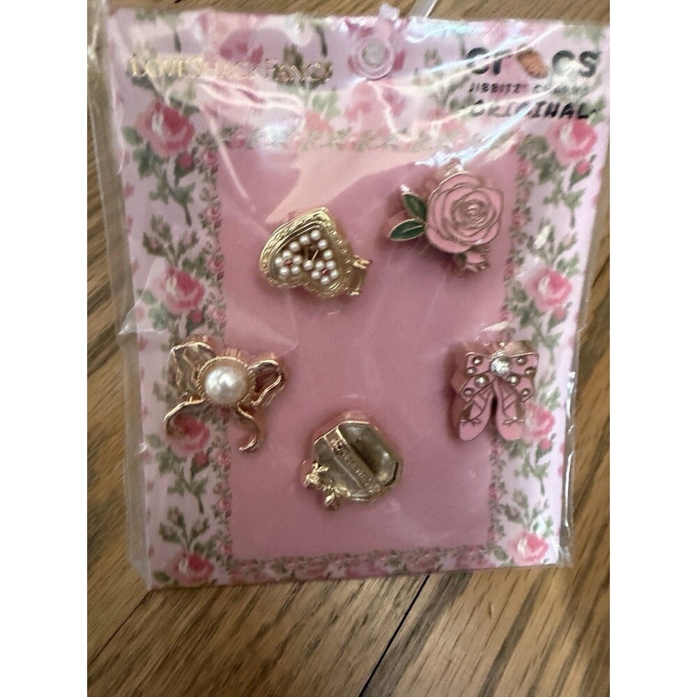 CROCS x LoveShackFancy Jibbitz Set of 5 Limited Ed Heart Rose Bow Shoe Charm NEW